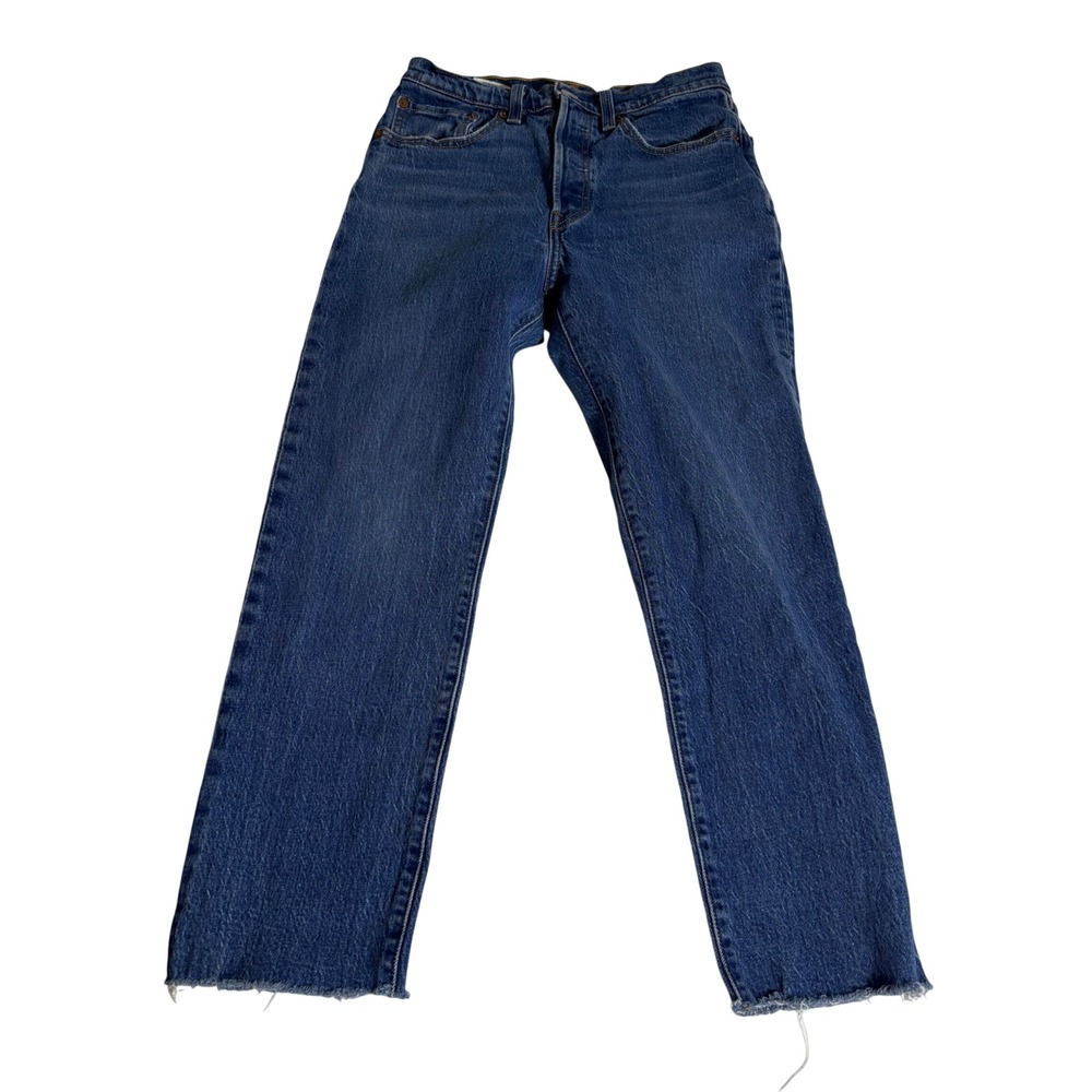 Levi's 501 Original Fit High Rise Straight Leg Raw Hem Blue Jeans W26 L26